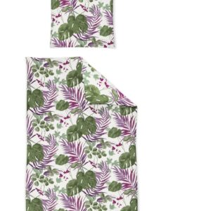 Irisette Capri Mako-Satin Bettwäsche 135x200 Blätter Monstera grün lila 8092-90 EAN:4005367773815