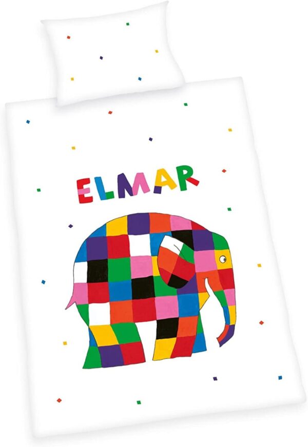 Herding Baby Kinder Renforce Bettwäsche Elmar Elefant weiß bunt 100x135 cm EAN:4006891965639