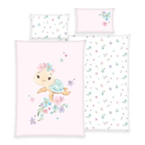 Herding Baby Kinder Renforce Bettwäsche Little Turtle rosa Blumen 100x135 cm EAN:4006891974754