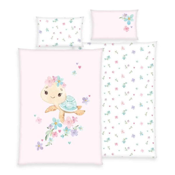 Herding Baby Kinder Renforce Bettwäsche Little Turtle rosa Blumen 100x135 cm EAN:4006891974754