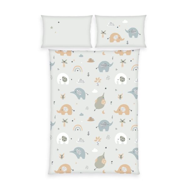 Herding Flanell Baby Kinder Bettwäsche Elephants Elefanten blau 100x135 cm EAN:4006891976147