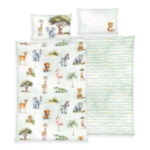 Herding Flanell Baby Kinder Bettwäsche Safari Zoo Tiere blau-grün 100x135 cm EAN:4006891987761