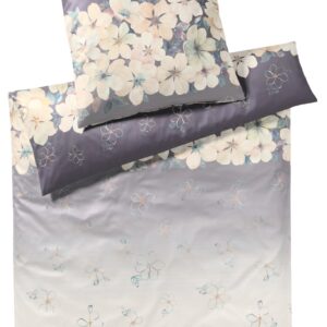 Elegante Mako-Satin Bettwäsche 135x200 cm Blumen grau-braun Natur 2251-7 EAN:4029058748531