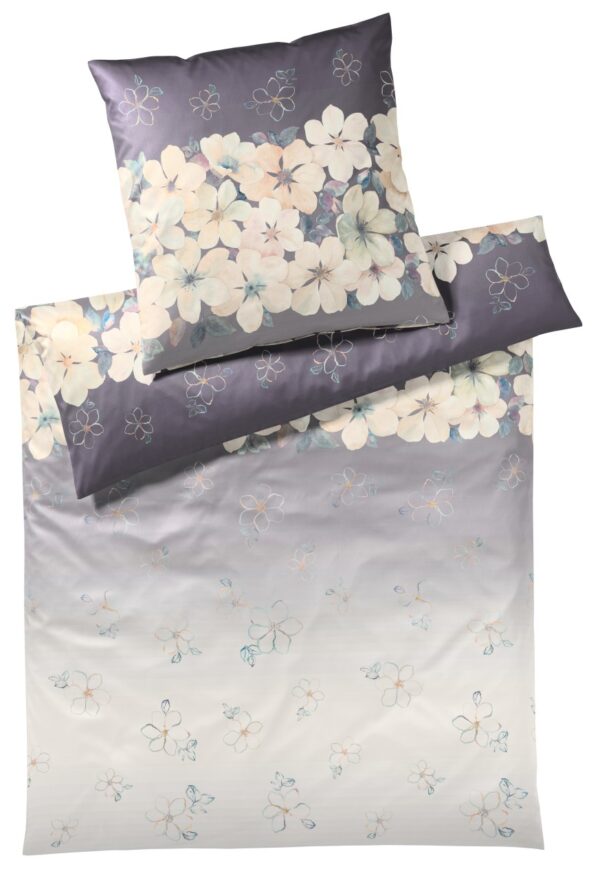 Elegante Mako-Satin Bettwäsche 135x200 cm Blumen grau-braun Natur 2251-7 EAN:4029058748531