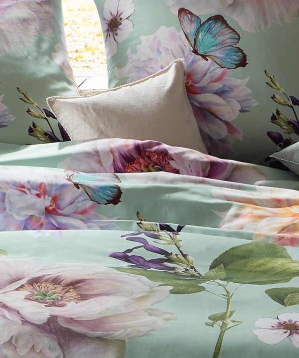 Fleuresse Mako-Satin Bettwäsche 135x200 Blüten Schmetterlinge mint 114275-05 EAN:4043202624533