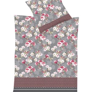 Fleuresse Aspen Biber Bettwäsche 155x220 Rosen Streifen rot grau 434288-07 EAN:4043202629262