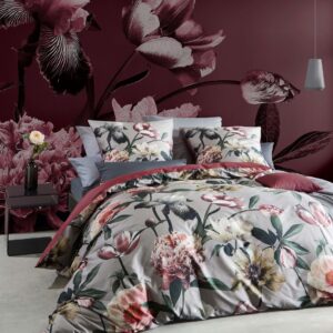 Fleuresse Mako-Satin Bettwäsche 155x220 Blüten Blätter Wende grau rot 114383-4 EAN:4043202649772