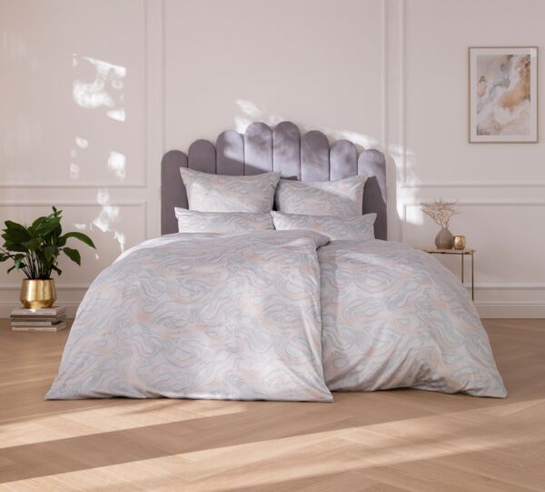 Estella Satin de Luxe Bettwäsche 155x220 Ola platin Wellen sand 1069-915 EAN:4053912411354