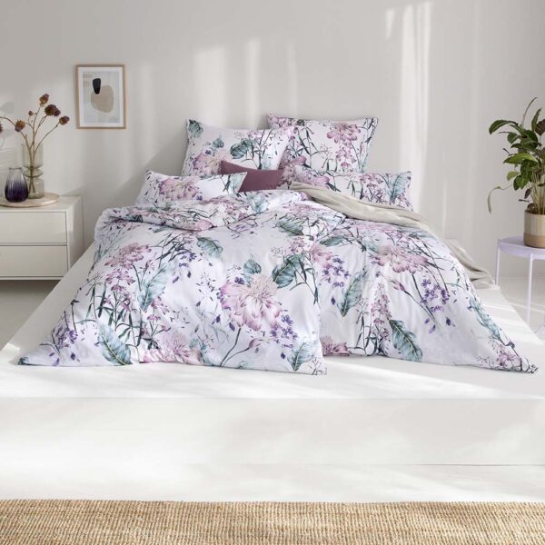 Estella Satin de Luxe Bettwäsche DD 135x200 Venya Blüten flieder petrol 1043-985 EAN:4053912427119