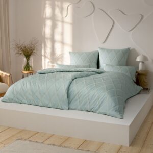 Estella Schweizer Premium Satin Bettwäsche 135x200 Lyanna Wellen jade 2170-80 EAN:4053912428338