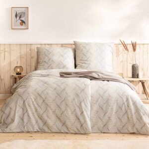 Estella Samt + Seide Flanell Bettwäsche 135x200 Solaro creme sand Wellen 5455... EAN:4053912442136