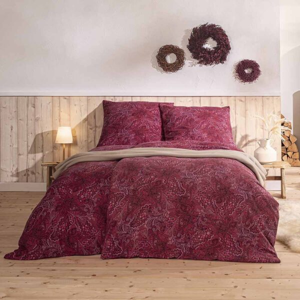 Estella Samt + Seide Flanell Bettwäsche 135x200 Paola purpur Paisley rot 5454... EAN:4053912443584