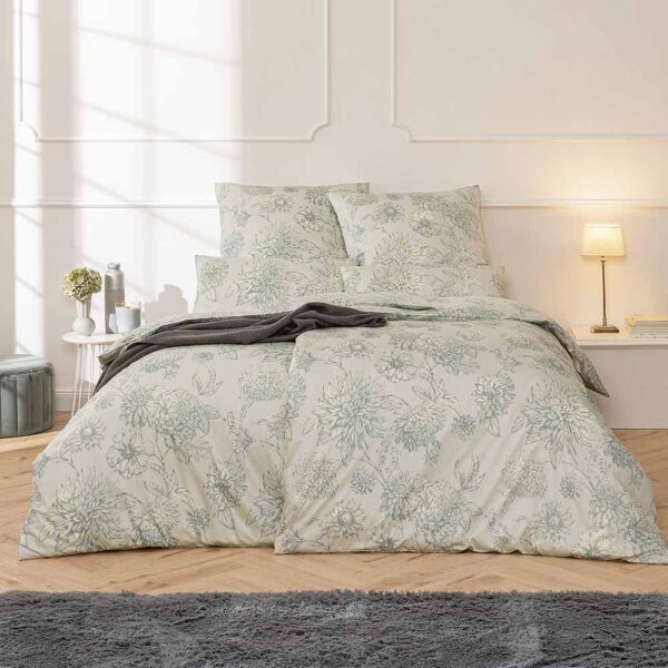 Estella Schweizer Premium Satin Bettwäsche 135x200 Martha reseda Blumen 2169-550 EAN:4053912451428