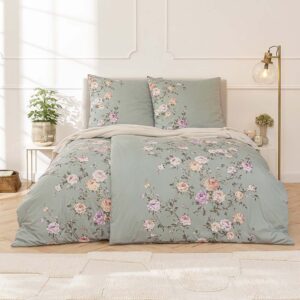 Estella Mako Jersey Bettwäsche 155x220 Elaisa salbei Rosen rosa 6995-532 EAN:4053912453149