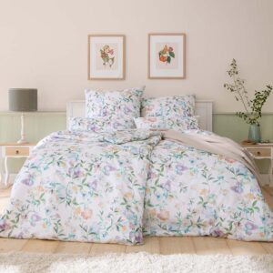 Estella Satin de Luxe Bettwäsche 155x220 Nelia Blüten Blumen pastell weiß 101... EAN:4053912458205