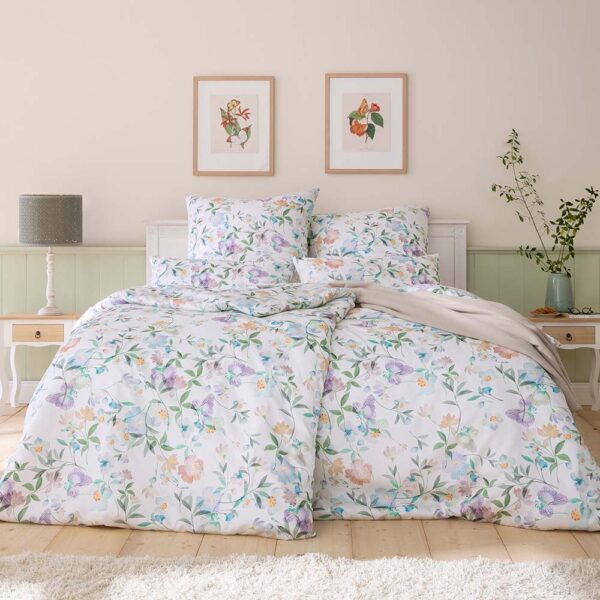 Estella Satin de Luxe Bettwäsche 155x220 Nelia Blüten Blumen pastell weiß 101... EAN:4053912458205