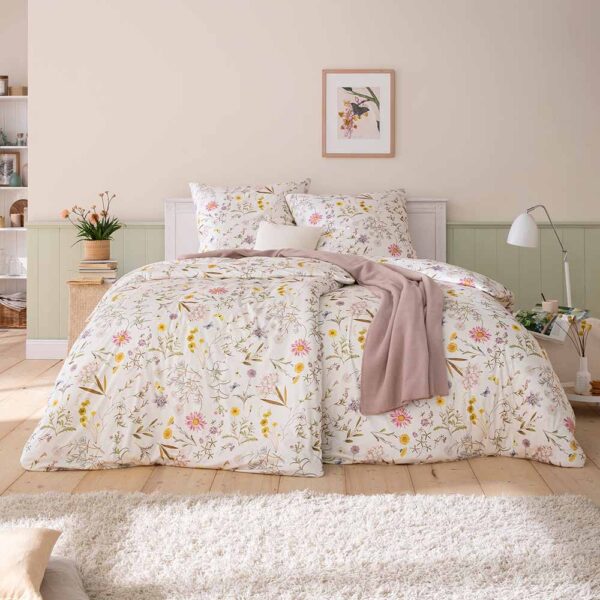 Estella Mako Jersey Bettwäsche 135x200 Marica Wiesenblumen natur grün rosa 62... EAN:4053912458854