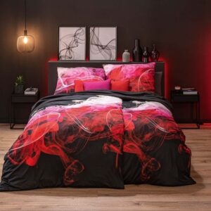 Estella Mako Jersey Bettwäsche 155x220 Fog Farbrausch schwarz rot pink 6294-460 EAN:4053912465159