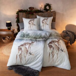 Estella Kuschel Flanell Bettwäsche 155x220 Iceland schnee Rehe Wald Winter 44... EAN:4053912476025