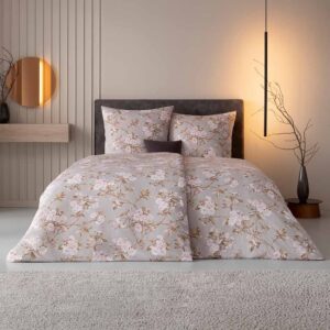 Estella Mako Jersey Bettwäsche 155x220 Frida silber Rosen rosa 6348-820 EAN:4053912488493