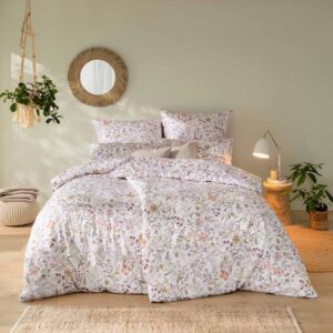 Estella Schweizer Premium Satin Bettwäsche 135x200 Clara Blüten Zweige natur ... EAN:4053912493152