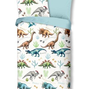 Good Morning Kids Flanell Bettwäsche 135x200 Dino Dinosaurier weiß blau 6673 EAN:8717285162713