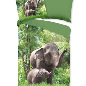 Good Morning Kinder Bettwäsche 135x200 Elephants Elefanten Wende grün 30754 EAN:8717285221762