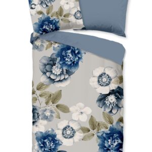 Good Morning Flanell Bettwäsche 135x200 Gabin Blüten Blumen Blätter blau 31076 EAN:8717285231297