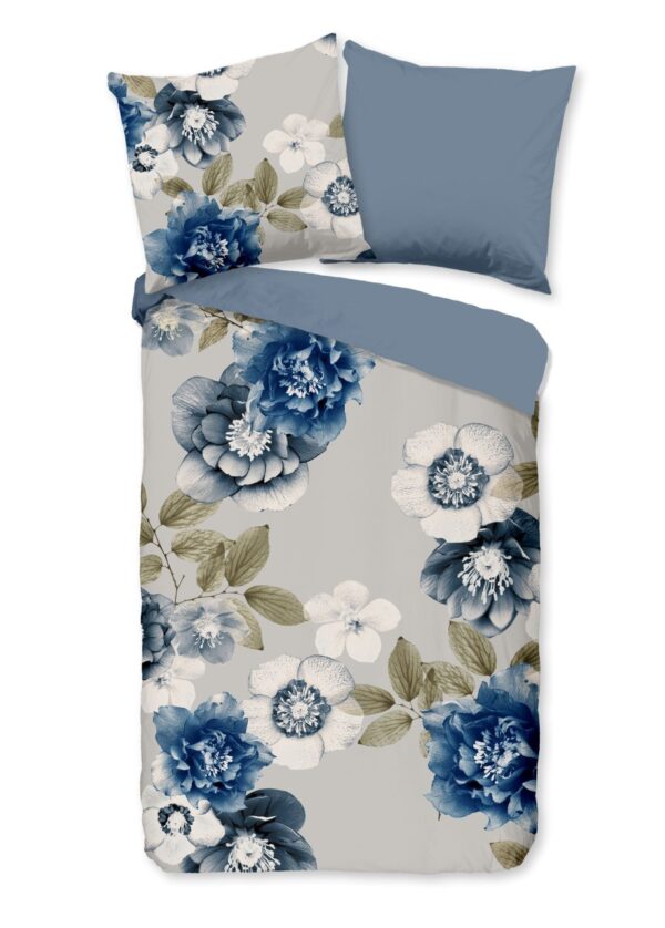 Good Morning Flanell Bettwäsche 135x200 Gabin Blüten Blumen Blätter blau 31076 EAN:8717285231297