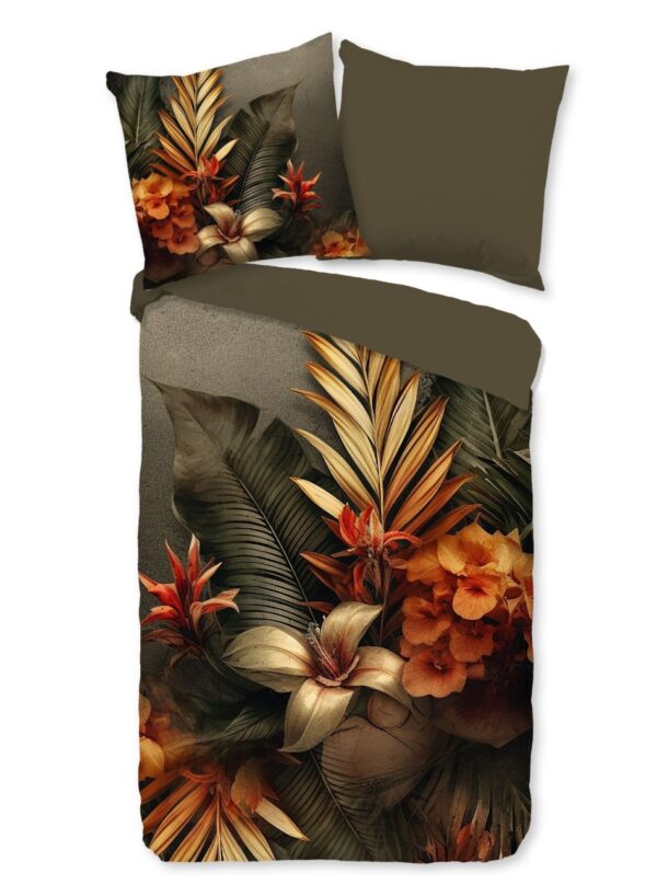 Good Morning Baumwoll-Bettwäsche 135x200 Savory Blüten Blätter braun orange 1... EAN:8717285234618