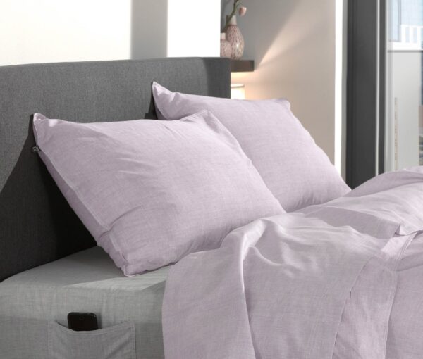 2 Stück Zo! Home Cotton Kissenbezüge 40x80 Lino Grey Lilac flieder meliert uni EAN:8718518328463