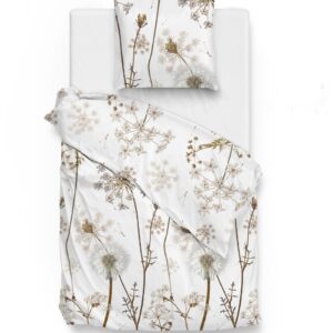 Zo! Home Mako-Satin Bettwäsche 155x220 cm Willa White Blumen Natur braun weiß EAN:8718518374484