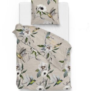 Zo! Home Cotton Bettwäsche 135x200 Jun natural Kolibri Vogel Blätter sand oliv EAN:8718518374590