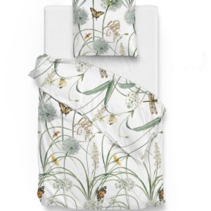 Zo! Home Mako-Satin Bettwäsche 155x220 cm Tamar White Blumen Schmetterlinge grün EAN:8718518374729