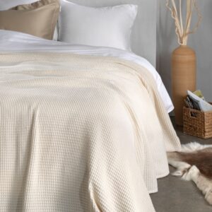 Heckett Lane Waffle Plaid Tagesdecke Überwurf 180x260 Ivory White wollweiß EAN:8718518380959