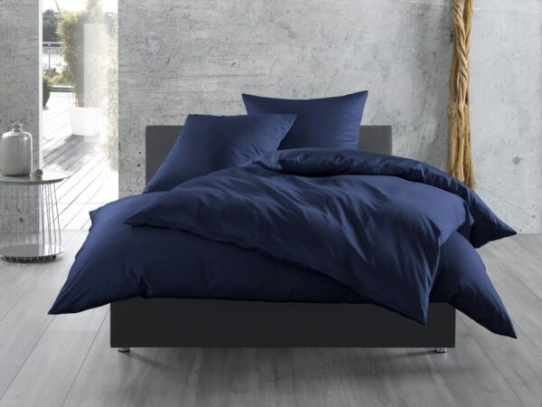 Zo! Home Mako-Satin Bettwäsche 200x200 cm Satinado uni Navy Blue dunkelblau EAN:8718518385947