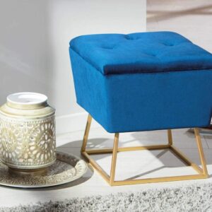 Hocker SURIN Samtvelour Blau Polsterhocker mit Stauraum EAN:4010340966559