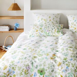 Elegante Mako Satin Bettwäsche Spring Fling 2447-4 Blumen Grün 135x200 EAN:4029058048594