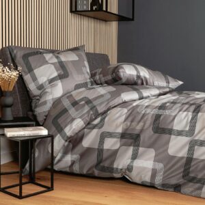 Bettwäsche Janine Mako Satin J.D. 87096-08 Vierecke Taupe 135x200 EAN:4065334125351