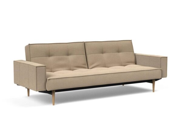 Innovation Splitback Klappsofa mit Polster-Armlehne 587 Phobos Mocha Styletto Holz hell / Gestell schwarz EAN:5700110949248