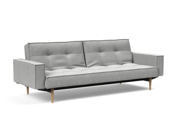 Innovation Splitback Klappsofa mit Polster-Armlehne 590 Micro Check Grey Styletto Holz hell / Gestell schwarz EAN:5700110949248