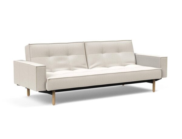 Innovation Splitback Klappsofa mit Polster-Armlehne 531 Boucle Off White Stem Holz hell / Gestell schwarz EAN:5700110949248