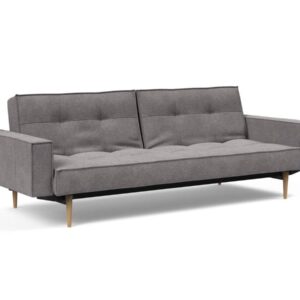 Innovation Splitback Klappsofa mit Polster-Armlehne 217 Flashtex Light Grey Styletto Holz hell / Gestell schwarz EAN:5700110949248