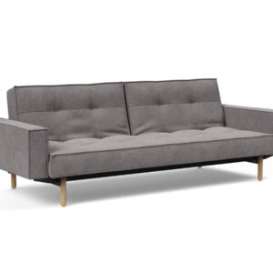 Innovation Splitback Klappsofa mit Polster-Armlehne 217 Flashtex Light Grey Stem Holz hell / Gestell schwarz EAN:5700110949248