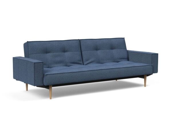 Innovation Splitback Klappsofa mit Polster-Armlehne 302 Weda Blue Styletto Holz hell / Gestell schwarz EAN:5700110949248