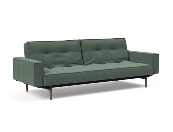 Innovation Splitback Klappsofa mit Polster-Armlehne 518 Elegance Green Styletto Holz dunkel / Gestell schwarz EAN:5700110949248