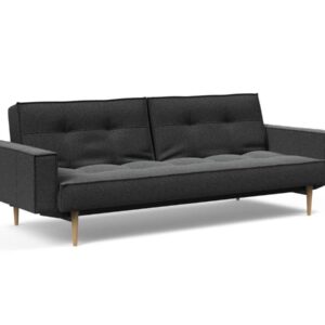 Innovation Splitback Klappsofa mit Polster-Armlehne 529 Bouclè Charcoal Styletto Holz hell / Gestell schwarz EAN:5700110949248