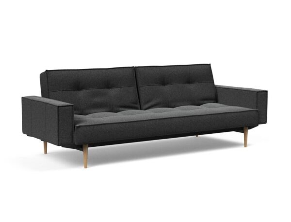 Innovation Splitback Klappsofa mit Polster-Armlehne 529 Bouclè Charcoal Styletto Holz hell / Gestell schwarz EAN:5700110949248