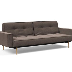 Innovation Splitback Klappsofa mit Polster-Armlehne 530 Bouclé Taupe Styletto Holz hell / Gestell schwarz EAN:5700110949248