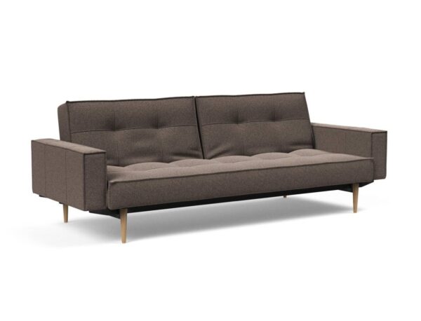 Innovation Splitback Klappsofa mit Polster-Armlehne 530 Bouclé Taupe Styletto Holz hell / Gestell schwarz EAN:5700110949248